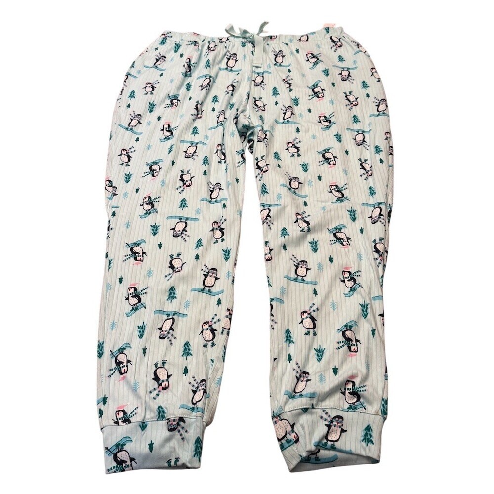 Crown & Ivy Blue Penguin Print Pajama Set Womens XL - Picture 2 of 6